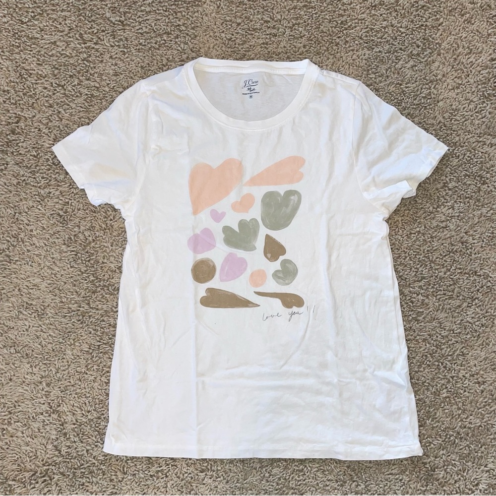 J Crew Broken in Jersey Abstract Heart Crewneck Tee Shirt Size Medium